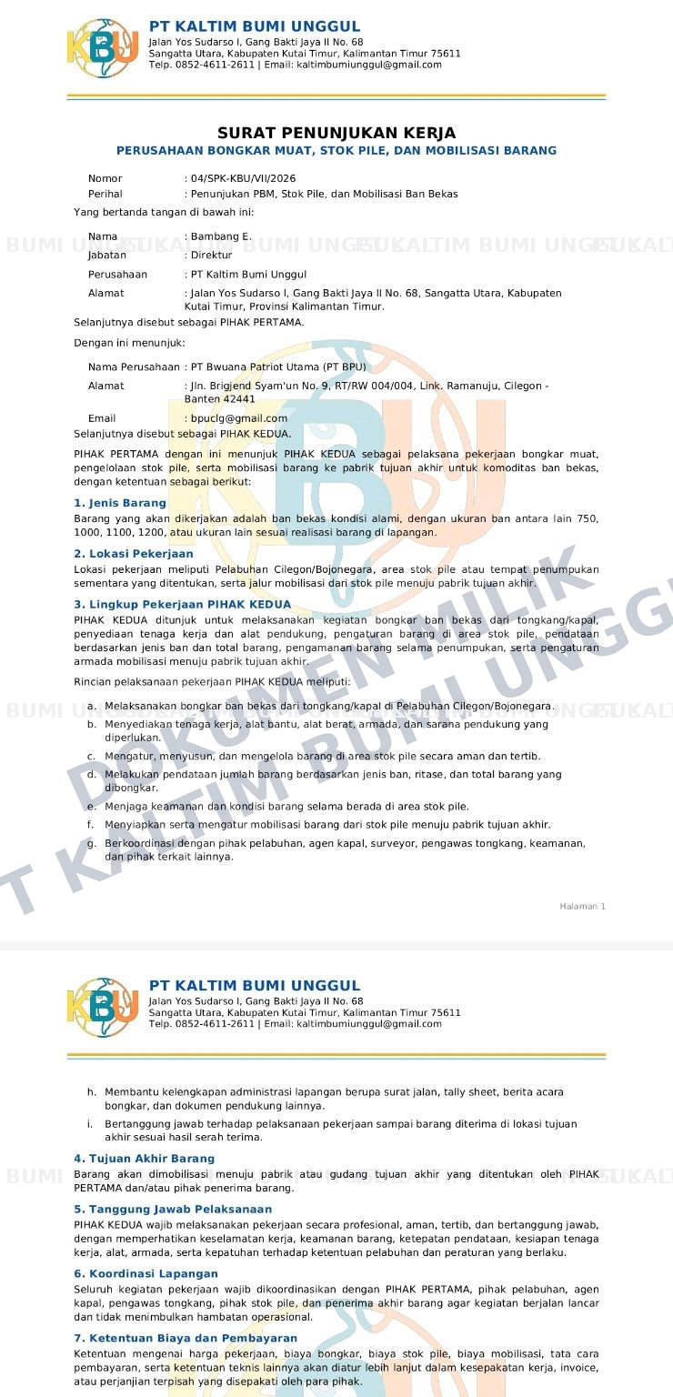 Surat Penunjukan Kerja Bongkar Muat