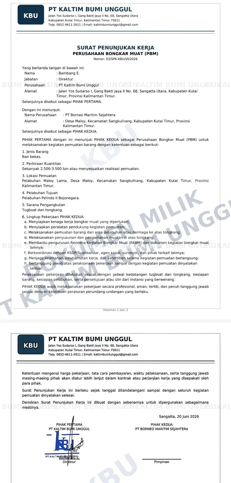 Surat Penunjukan Kerja PBM