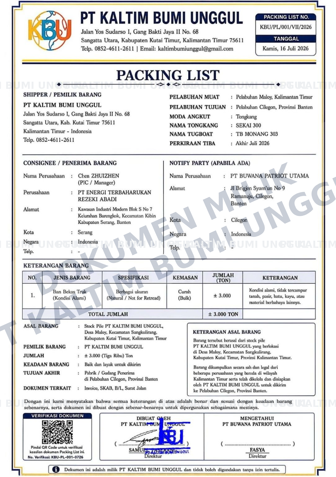 Packing List